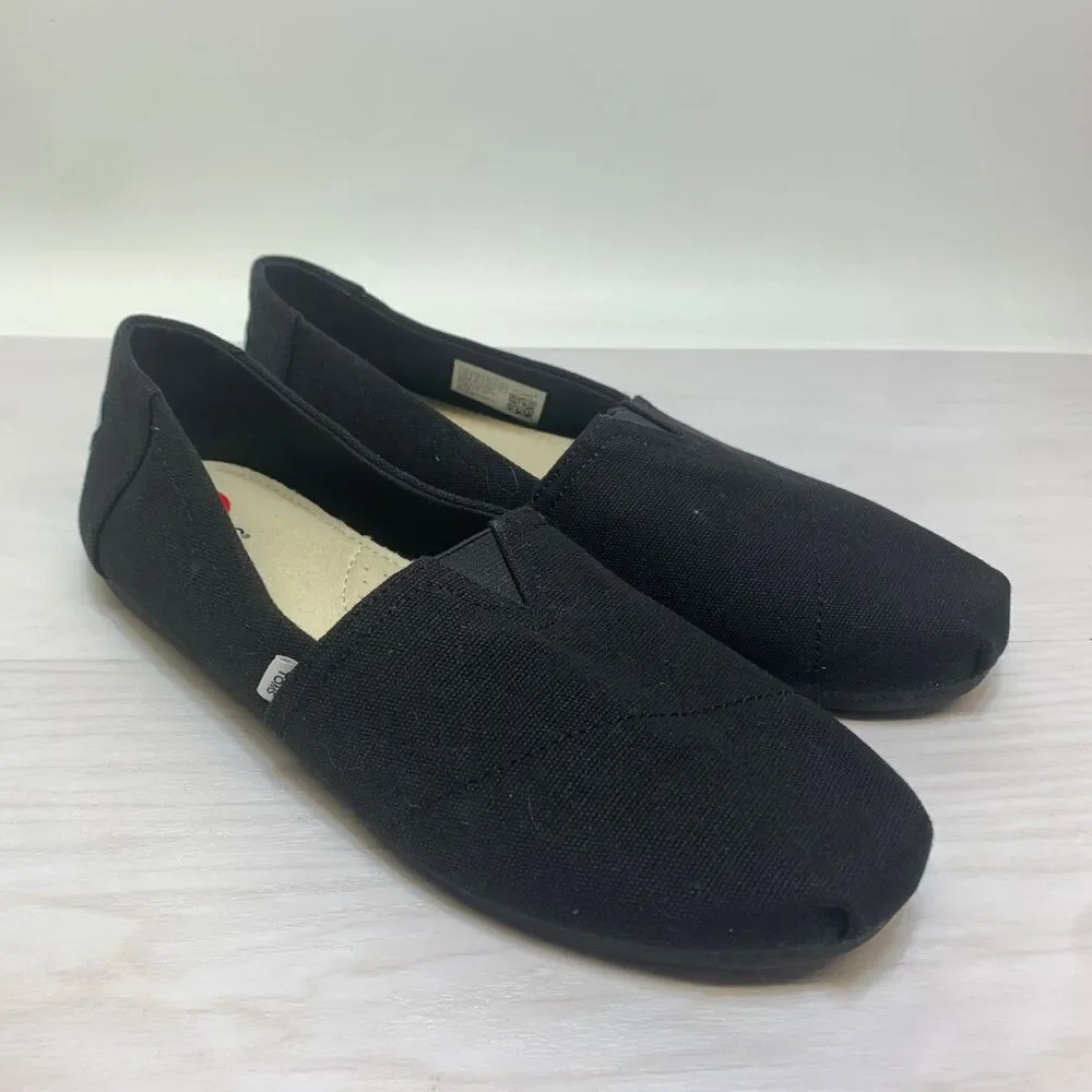 Womens TOMS Canvas Slip On Black Comfort Classic Lightweight US Size 10